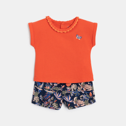 تي شيرت برتقالي اللون برتقالي اللون وشورت برتقالي للطفلة الرضيعة